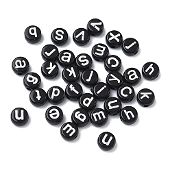 Черный Непрозрачные акриловые бусины, плоские круглые с буквы, чёрные, 7x4 мм, отверстие : 1.8 мм, Около 3700 шт / 500 г