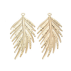 Light Gold Eco-Friendly Iron Big Pendants, Cadmium Free & Lead Free, Leaf, Light Gold, 50x26x2mm, Hole: 1.8mm