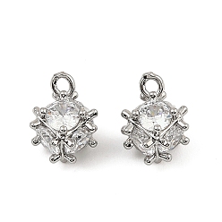Платина Латунные микро проложить кубического циркония подвески, ромб прелести, платина, 10.5x8x8.5 мм, отверстие : 1.4 мм