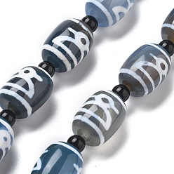 God of Wealth Pattern Тибетского стиля DZI бисер нитей, бусины из натурального агата (окрашенные и нагретые), рис, стальной синий, бог богатства, 18x13 мм, отверстие : 1.5 мм, около 15 шт / нитка, 13.78'' (35 см)