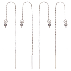 Платина 10 шт. латунные серьги-гвоздики, ушные нити с чашечными жемчужными колышками, для полуразрушенной бусины, платина, 88x0.6 мм, штифты : 0.8 мм