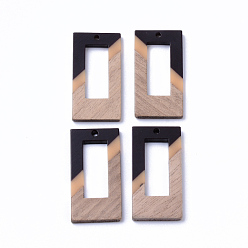 PeachPuff Resin & Walnut Wood Pendants, Rectangle, PeachPuff, 38x19.5x4mm, Hole: 2mm