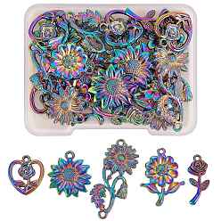 Rainbow Color 20 шт 5 подвески из сплава, Радуга цветов, цветок, 18~38x9.5~19.5x2~4 мм, отверстие : 1.5~1.8 мм, 4 шт / стиль
