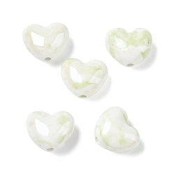 Бледно-Зеленый Фарфоровые бусины ручной работы, жемчужные, сердце, бледно-зеленый, 14x16x10 мм, отверстие : 2 мм