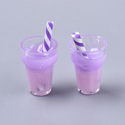Лиловый Стеклянные подвески имитация сока, пластиковые подвески, с эпоксидной смолой и полимерной глиной, блеск порошок, сирень, 25~28x13 мм, отверстие : 1.4 мм
