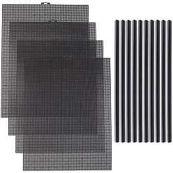Черный 4 листы прямоугольные пластиковые сетчатые холсты, с 10шт. пластиковыми папками-органайзерами, выдвижными, для вышивания, чёрные, 343x261x1 мм