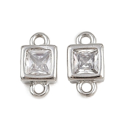 Платина Латунные подвески из прозрачного кубического циркония, квадратные ссылки, стойки покрытие, долговечный, без свинца и без кадмия, платина, 10x5.5x2.5 мм, отверстие : 1.2 мм