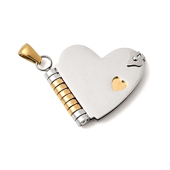 Золотой & Цвет Нержавеющей Стали 304 подвески из нержавеющей стали, шарма сердца, можно перелистывать страницы, ионное покрытие (ip), золотые и нержавеющая сталь цвет, 24.5x28x4 мм, отверстие : 6x3 мм