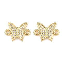 Real 18K Gold Plated Brass Micro Pave Clear Cubic Zirconia Connector Charms, Butterfly Links, Rack Plating, Long-Lasting Plated, Cadmium Free & Lead Free, Real 18K Gold Plated, 11x14.5x2.5mm, Hole: 1.5mm