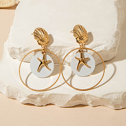 Белый Серьги-гвоздики с эмалевым сплавом в виде морской звезды, с акриловой, золотые, белые, 55x35 мм