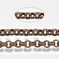 Красная Медь Железные канавки цепи Роло, несварные, с катушкой, Красная медь, 4.2x1.6 мм, около 82.02 футов (25 м) / рулон