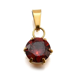 Красный 304 подвески из нержавеющей стали с кубическим цирконием, плоские круглые прелести, вакуумные покрытия, красные, 12x9x5.5 мм, отверстие : 3x6 мм