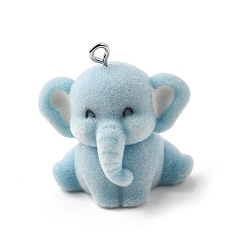 Светло-Голубой Подвески из непрозрачной смолы, Слон прелести, с железной платиной петлей, Небесно-голубой, 29x28x19.5 мм, отверстие : 2 мм