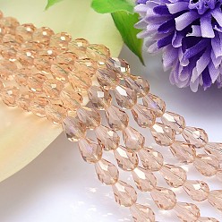 Персиковый Слойка Граненая капля имитация австрийского хрусталя бусины, класс AAA, розовые, 12x10 мм, отверстие : 0.9~1 мм, около 33 шт / нитка, 15.7 дюйм