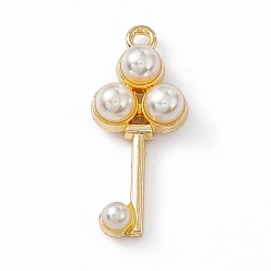 Light Gold Подвески из сплава , с abs имитационными жемчужными бусинами , брелок для ключей, золотой свет, 28x12x6.5 мм, отверстие : 1.8 мм