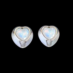 Silver Baking Painted Acrylic & Rhinestone Beads, Heart, Fcaeted, Silver, 14x14x12mm, Hole: 2.5mm