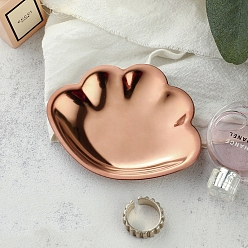 Розовое Золото Блюдо из нержавеющей стали, тарелка для украшений в форме ракушки, лоток для хранения колец, , серьга, розовое золото , 70x90 мм