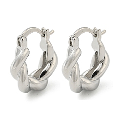 Platinum Rack Plating Brass Twist Rope Hoop Earrings, Cadmium Free & Lead Free, Platinum, 23.5x7mm