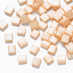 Папайя Оранжевый Стеклянный бисер с отверстиями для выпечки fgb 2, цвета покрыты блеском, квадратный, papayawhip, 5x4.5~5.5x2~2.5 мм, отверстие : 0.5~0.8 мм, около 1180 шт / упаковка
