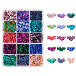 Mixed Color FGB 12/0 Grade A Transparent Glass Seed Beads, Two Tone Inside Color, Round, Mixed Color, 2x1.5mm, Hole: 0.7mm, 15colors, about 19g/color, 285g/box