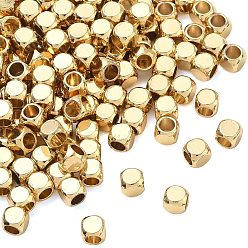 Real 18K Gold Plated Brass Spacer Beads, Cube, Cadmium Free & Lead Free, Rack Plating, Long-Lasting Plated, Real 18K Gold Plated, 4x4x4mm, Hole: 2.8mm
