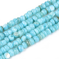 Небесно-голубой Натуральные пресноводные окрашенные бусы из ракушек, рондель, голубой, 3~4x1~4 мм, отверстие : 0.9 мм, около 146~152 шт / нитка, 14.76~15.16'' (37.5~38.5 см)