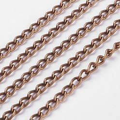 Red Copper Iron Twisted Chains Curb Chains, Unwelded, with Spool, Lead Free and Nickel Free, Red Copper Color, Link:3x5mm, 0.8mm thick, about 328.08 Feet(100m)/roll