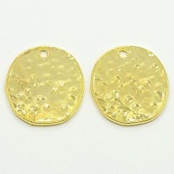 Золотой Сплав пустым плоские круглые забил кулоны, без кадмия и без свинца, золотые, 24x22x1 мм, отверстие : 2 мм
