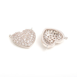 Platinum Brass Micro Pave Cubic Zirconia Pendants, Heart, Clear, Platinum, 13.5x16x4mm, Hole: 0.8mm