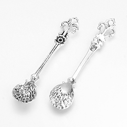 Античное Серебро Тибетский стиль сплава настройки горный хрусталь большой кулон, ложка, без кадмия, без никеля и без свинца, античное серебро, пригодный для 2 мм горный хрусталь, 69x12x7 мм, Отверстие : 3 мм , около 340 шт / 1000 г