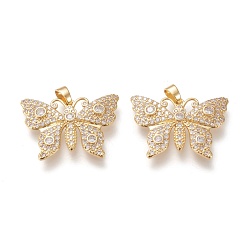 Golden Brass Micro Pave Cubic Zirconia Pendants, Long-lasting Plated, Butterfly, Clear, Golden, 22x30x3mm, Hole: 5x3mm