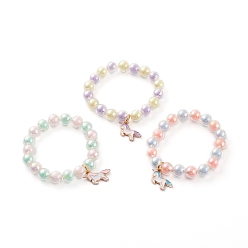 Mixed Color Transparent Acrylic Bead in Bead Stretch Bracelet Sets for Kids, with Alloy Enamel Unicorn Pendants, Mixed Color, 3/8 inch(0.95cm), Inner Diameter: 1-3/4 inch(4.6cm), 3pcs/set