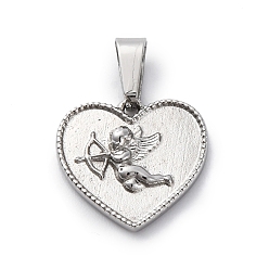 Нержавеющая Сталь Цвет 304 прелести нержавеющей стали, анти-тускнение, сердце с ангельскими подвесками, цвет нержавеющей стали, 14x14.5x2.5 мм, отверстие : 6x3 мм
