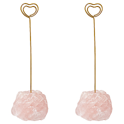 Розовый Кварц Держатель для фотостенда в форме сердца из железа, записные книжки, с основанием из натурального розового кварца, для свадебного оформления, 120x23.5x1.5 мм