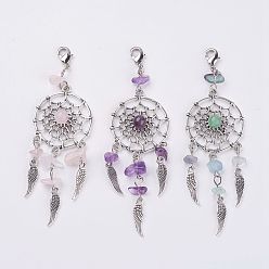 Смешанные камни Натуральный чип украшения драгоценных камней кулон, с выводами и сплава латуни застежками когтя омара, 94.5 мм