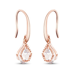 Rose Gold Luxury Brass Dangle Earrings, Pentagon with AAA Cubic Zirconia, Rose Gold, 28mm, Pin: 1x0.7mm