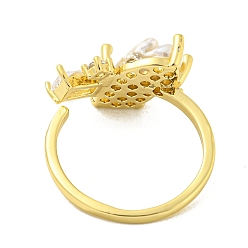 Chapado en Oro Real de 14K Anillo abierto con pepitas de perlas naturales y cristal., anillo de dedo de latón, real 14 k chapado en oro, tamaño de EE. UU. 9 1/2 (19.3 mm)