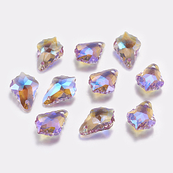 Violet Faceted Glass Rhinestone Charms, Imitation Austrian Crystal, Leaf, Violet, 10x15x5mm, Hole: 1mm