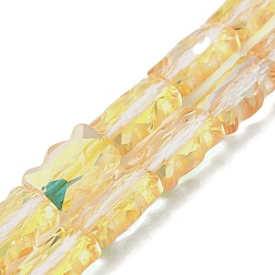 с Золотистым Покрытием Стеклянные бусины с гальваническим покрытием , прямоугольные, с половиным покрытием, граненые, с золотым покрытием, 12.5x8x5.5 мм, отверстие : 1.2 мм, около 32 шт / нитка, 15.98 дюйм (40.6 см)