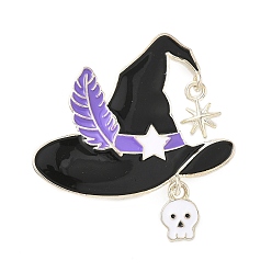 Hat Эмалированные булавки на Хэллоуин, булавки из сплава для лацканов одежды рюкзака, шляпа ведьмы с черепом и пером, 41x40 мм