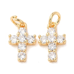 Настоящее золото 18K Латунные микро проложить кубического циркония подвески, крест прелести, с целью перехода в кольце, стойки покрытие, долговечный, реальный 18 k позолоченный, 12.5x8x3.5 мм, отверстие : 3 мм