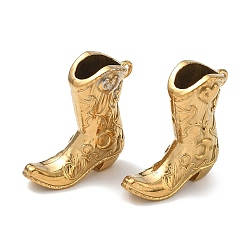 Chapado en Oro Real 18K 304 colgantes de acero inoxidable, Bota vaquera con adornos de estampado floral, revestimiento de iones (ip), real 18 k chapado en oro, 28x25x8 mm, agujero: 2 mm