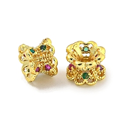 Настоящее золото 18K Бусины-проставки из латуни с кубическим цирконием, долговечный, без свинца и без кадмия, рондель, реальный 18 k позолоченный, 6x4.8 мм, отверстие : 1.5 мм