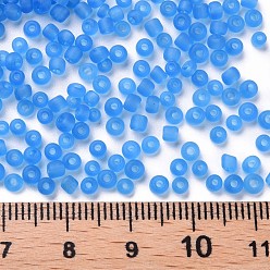 Sky Blue Glass Seed Beads, Frosted Colors, Round, Sky Blue, 3mm