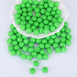 Lime Green Round Silicone Focal Beads, Chewing Beads For Teethers, DIY Nursing Necklaces Making, Lime Green, 15mm, Hole: 2mm