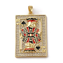 Rectangle Подвески из латуни с микропаве из кубических цирконий и эмали, покер, стойки покрытие, без свинца и без кадмия, долговечный, реальный 18 k позолоченный, прямоугольные, 36x23x4 мм, отверстие : 5x2.5 мм