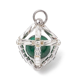 Зеленый Подвески из натурального тигрового глаза (окрашенного и нагретого) и стеклянных бусин ручной работы, с прыжковых колец, цвет нержавеющей стали, зелёные, 17x14x14 мм, отверстие : 2.8 мм