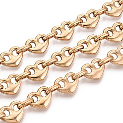 Настоящее золото 18K 304 ссылка цепи из нержавеющей стали сердце, несварные, с катушкой, вакуумное покрытие pvd, реальный 18 k позолоченный, 13x10.5x3~3.5 мм, около 16.40 футов (5 м) / рулон