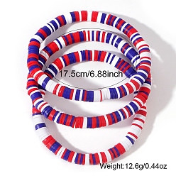 Разноцветный 3 шт. красные, белые, синие бусины ручной работы из полимерной глины, набор эластичных браслетов Heishi, на день независимости, красочный, 6-7/8 дюйм (17.5 см)