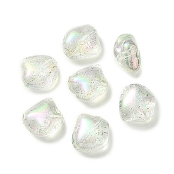 White UV Plating Rainbow Iridescent Acrylic Beads, with Glitter Powder, Diamond, White, 23.5x23.5x12.5mm, Hole: 3mm